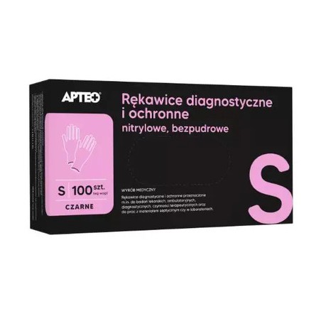  Apteo, Rękawice diagnostyczne i ochronne nitrylowe, bezpudrowe, czarne S 