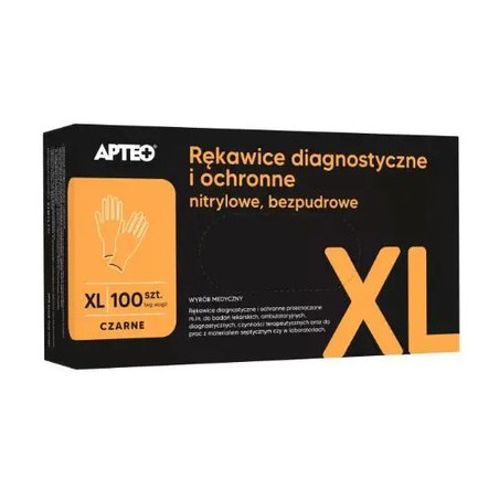  Apteo, Rękawice diagnostyczne i ochronne nitrylowe, bezpudrowe, czarne XL 