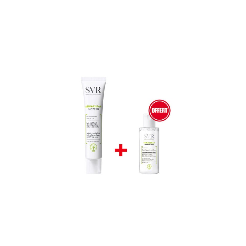 SVR SEBIACLEAR ZESTAW MAT+PORES - KREM MATUJĄCY 40 ml + WODA MICELARNA 75 ml 