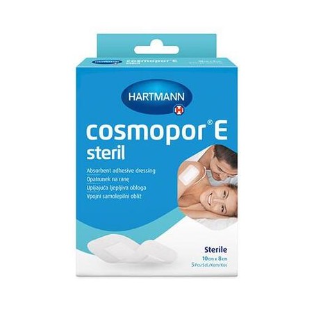 Cosmopor E, opatrunek na ranę, jałowy, samoprzylepny, z warstwą chłonną, 10 cm x 8 cm, 5 sztuk 