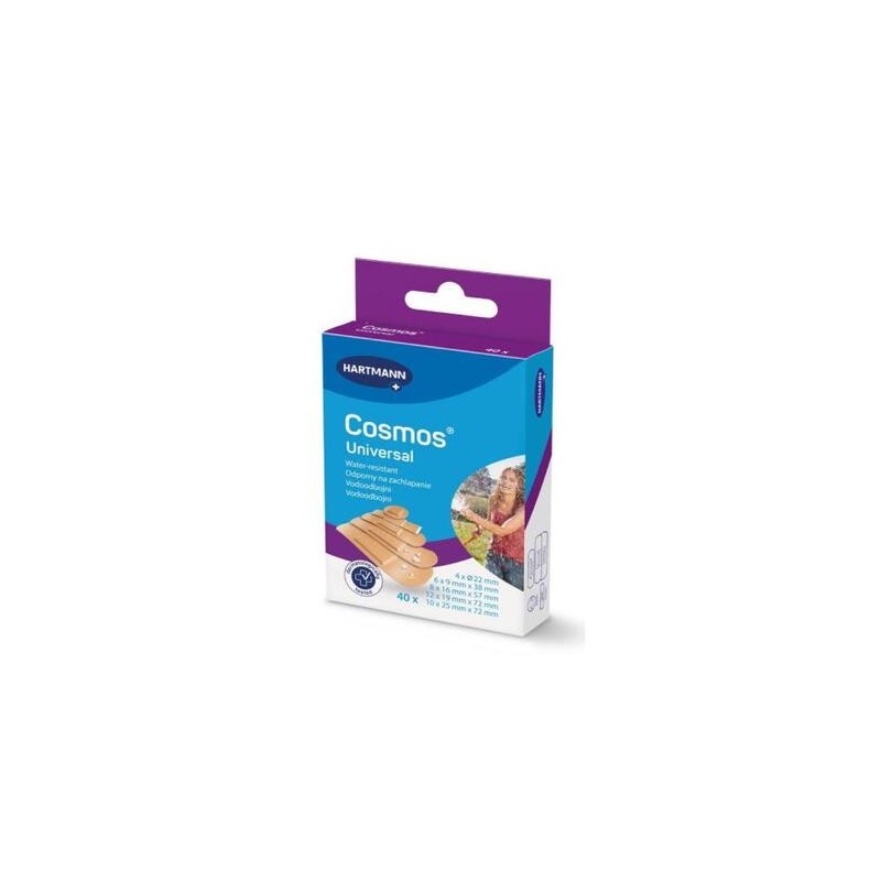 Cosmos Water-Resistant Universal, plastry z opatrunkiem, 5 rozmiarów, 40 sztuk 