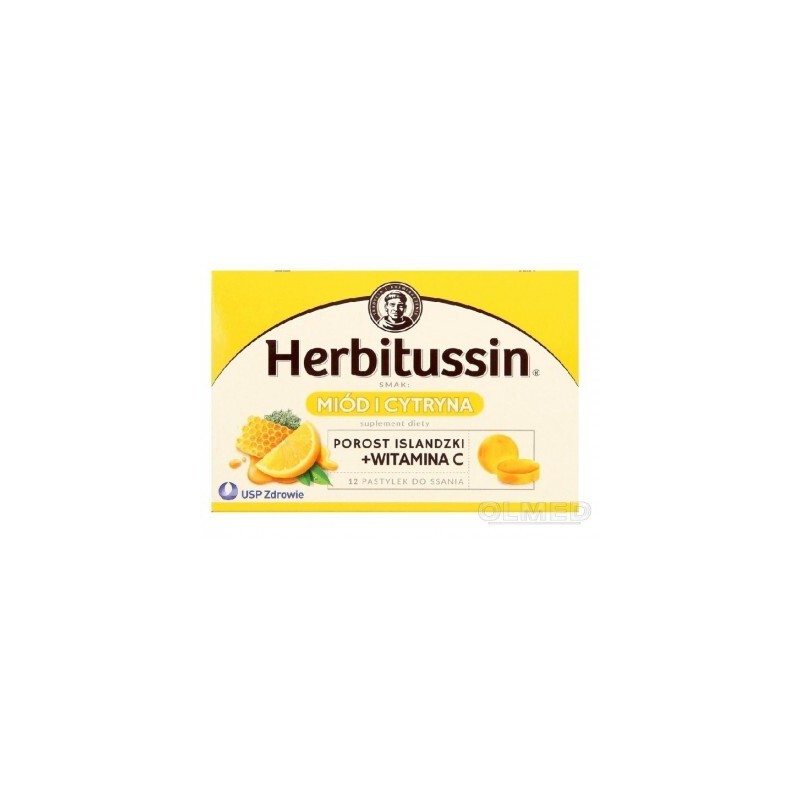 Herbitussin smak Miód i Cytryna, 12 pastylek do ssania 