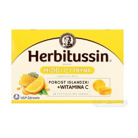 Herbitussin smak Miód i Cytryna, 12 pastylek do ssania