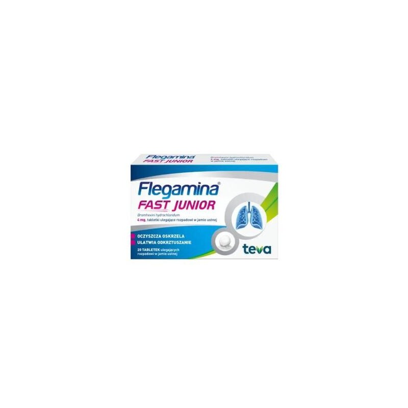 Flegamina Fast Junior, 4 mg, tabletki ulegające rozpadowi w jamie ustnej, 20 sztuk 