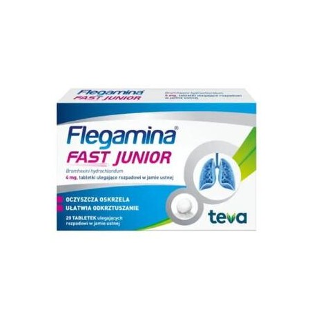  Flegamina Fast Junior, 4 mg, tabletki ulegające rozpadowi w jamie ustnej, 20 sztuk 