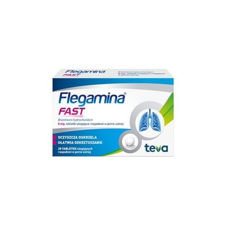 Flegamina Fast, 8 mg, tabletki ulegające rozpadowi w jamie ustnej, 20 sztuk