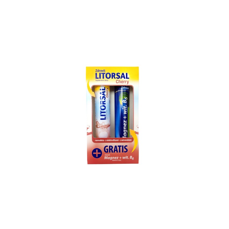 Litorsal Zdrovit Cherry + Zdrovit Magnez + witamina B6, 24 tabletek musujących 