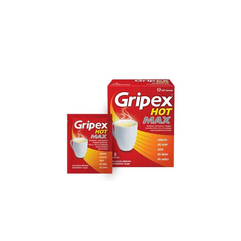 Gripex Hot Max (HotActiv Forte), proszek do sporządzania roztworu (1g+100mg+12,2mg)/sasz., 8 saszetek 