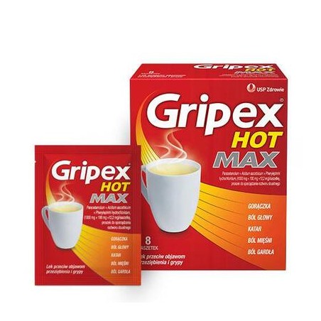  Gripex Hot Max (HotActiv Forte), proszek do sporządzania roztworu (1g+100mg+12,2mg)/sasz., 8 saszetek 