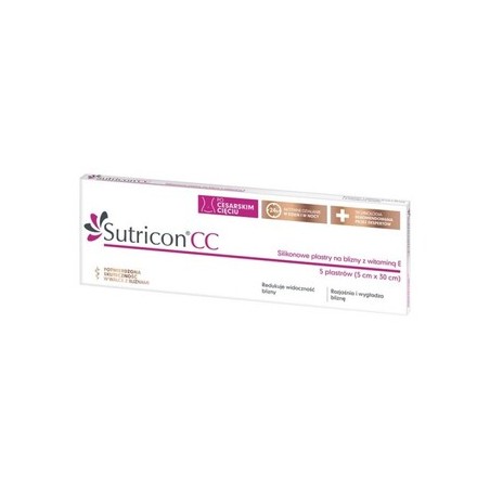 Sutricon CC, plastry silikonowe na blizny po cesarskim cięciu, 5 cm x 30 cm, 5 sztuk 