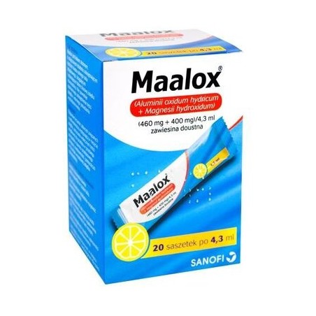  Maalox (460 mg + 400 mg)/ 4,3 ml, zawiesina doustna, 4,3 ml x 20 saszetek 