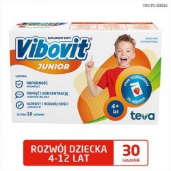 Vibovit Junior, dla dzieci w wieku 4-12 lat, smak truskawkowy,  saszetek30