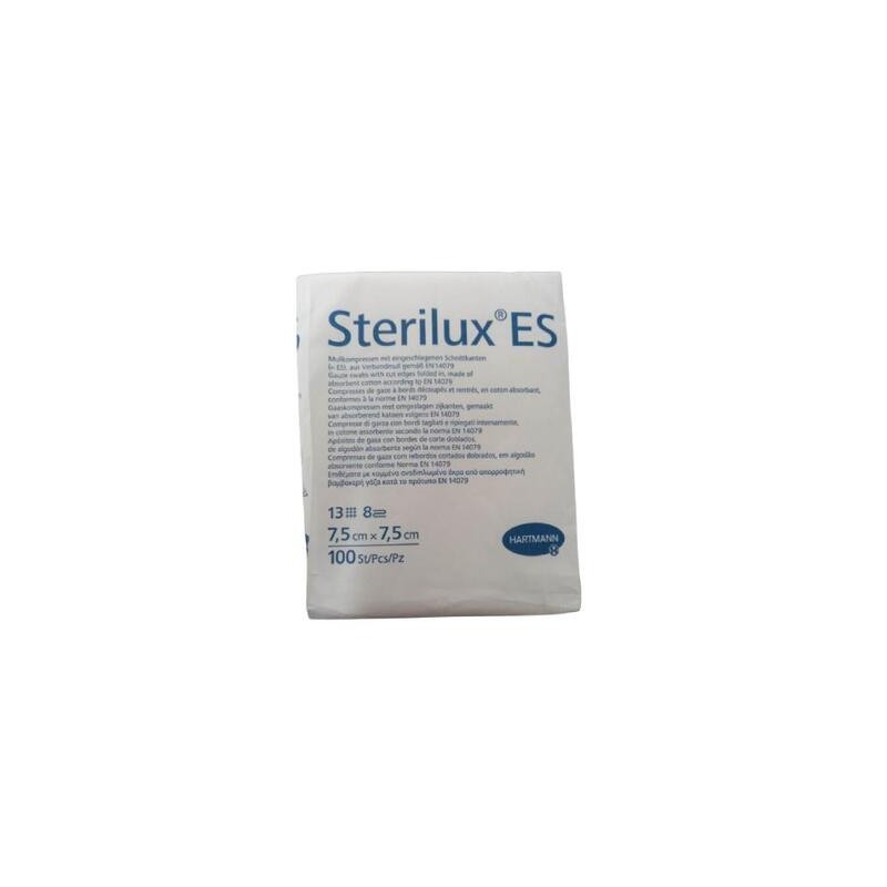 Sterilux ES Kompresy z gazy niejałowej 13-nitkowe 8-warstwowe, 7,5cm x 7,5cm, 100 sztuk 
