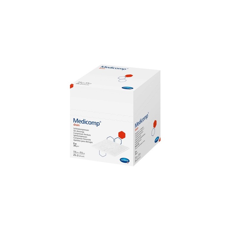 Kompresy włókninowe jałowe Medicomp Drain 7,5 cm x 7,5 cm, 50 sztuk 