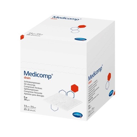  Kompresy włókninowe jałowe Medicomp Drain 7,5 cm x 7,5 cm, 50 sztuk 