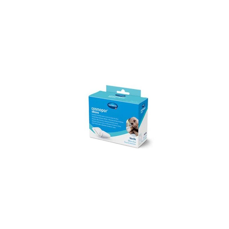 Cosmopor Silicone, opatrunek chłonny, samoprzylepny, sterylny, z silikonową warstwą kontaktową, 7,2 cm x 5 cm, 5 sztuk 