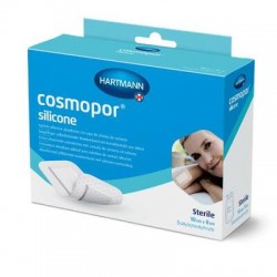 Cosmopor Silicone, opatrunek chłonny, samoprzylepny, sterylny, z silikonową warstwą kontaktową, 10 cm x 8 cm, 5 sztuk