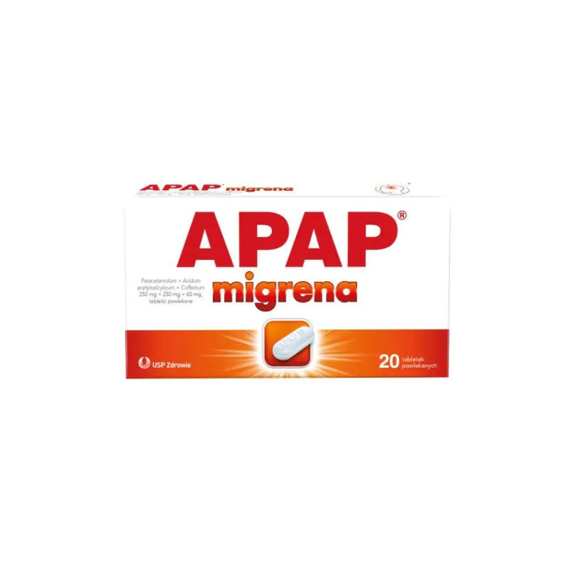 Apap migrena, 250 mg + 250 mg + 65 mg, 20 tabletek powlekanych 