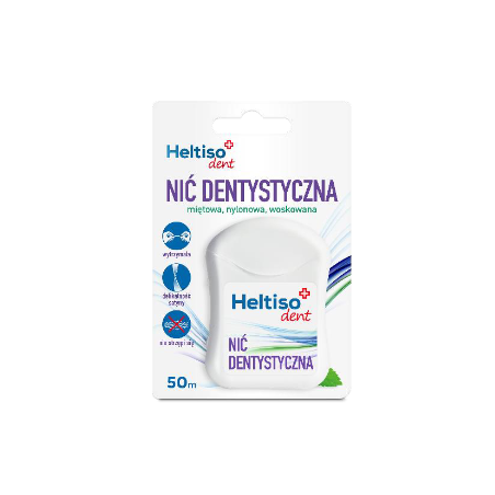 HELTISO DENT Nić dentystyczna miętowa nylonowa woskowana, 1 sztuka 50 metrów