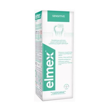  Elmex Sensitive Plus, płyn do płukania jamy ustnej z aminofluorkiem, bez alkoholu, 400 ml 