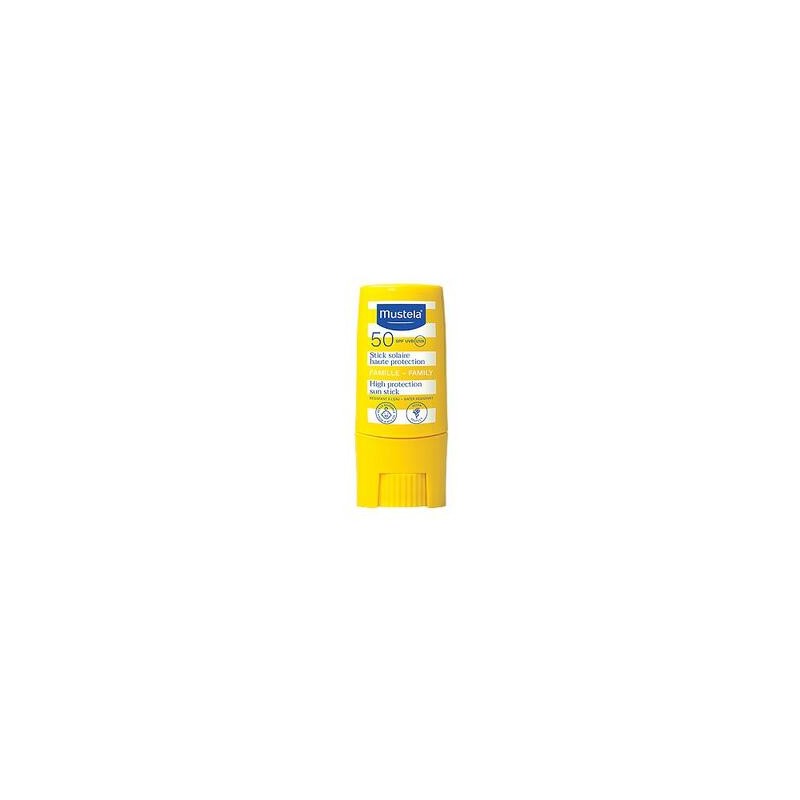Mustela Sun Family, sztyft przeciwsłoneczny do wybranych części twarzy i ciała, od urodzenia, SPF 50, 9 ml 