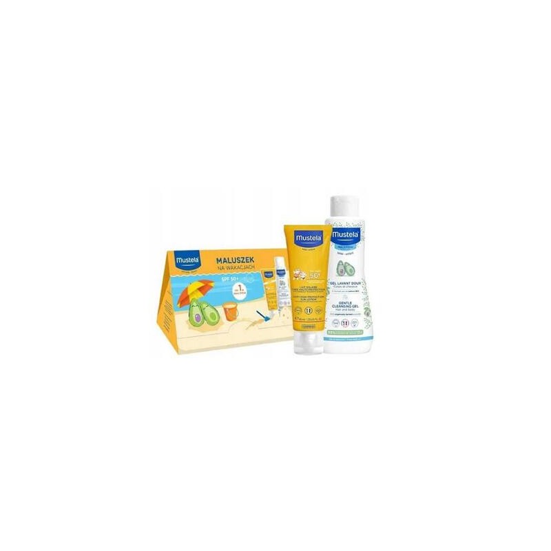 Zestaw Mustela Maluszek Na Wakacjach, mleczko przeciwsłoneczne, SPF 50+, 40 ml + żel do mycia, 100 ml 
