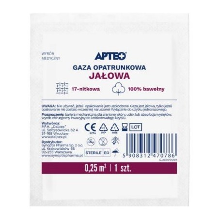 Gaza opatrunkowa jałowa APTEO, 0,25 m2, 1 sztuka