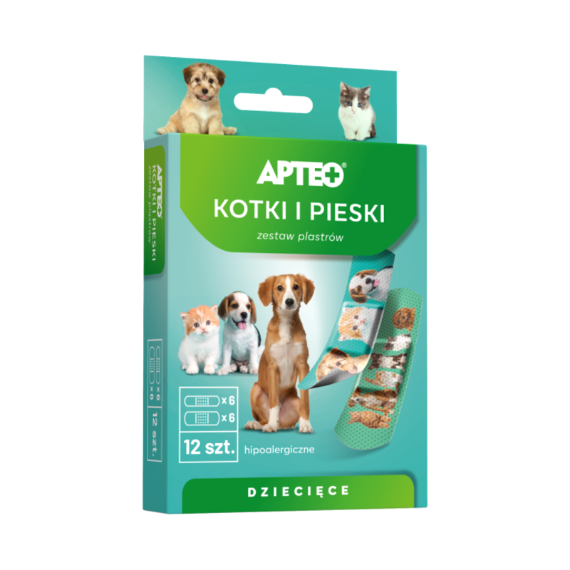 Apteo Care psy i koty, plastry opatrunkowe dla dzieci, 12 sztuk 
