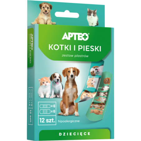 Apteo Care psy i koty, plastry opatrunkowe dla dzieci, 12 sztuk 