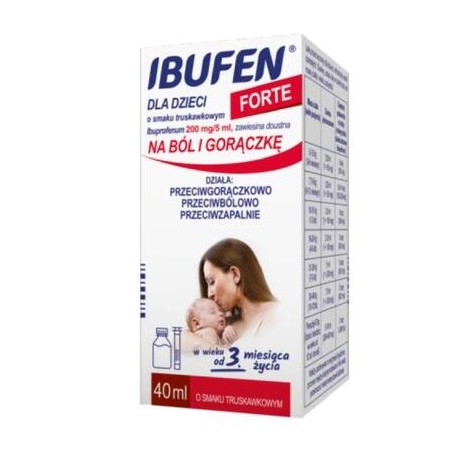  Ibufen dla dzieci forte o smaku truskawkowym, (200mg/5ml), zawiesina doustna, 40 ml 