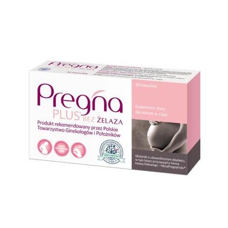  Pregna Plus Bez Żelaza, dla kobiet w ciąży, 30 kapsułek 