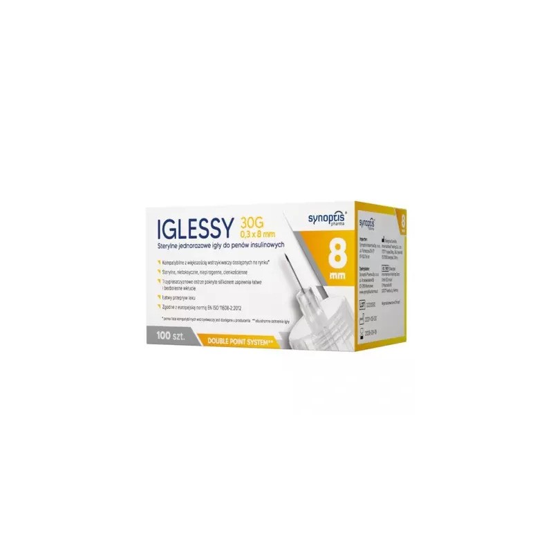 Iglessy Sterylne jednorazowe igły do penów insulinowych 30G 0,3 x 8mm, 100 sztuk 