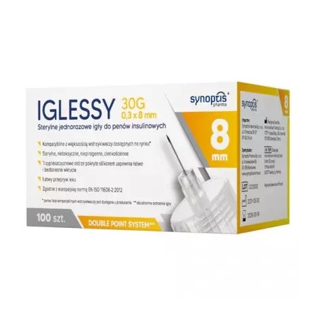 Iglessy Sterylne jednorazowe igły do penów insulinowych 30G 0,3 x 8mm, 100 sztuk