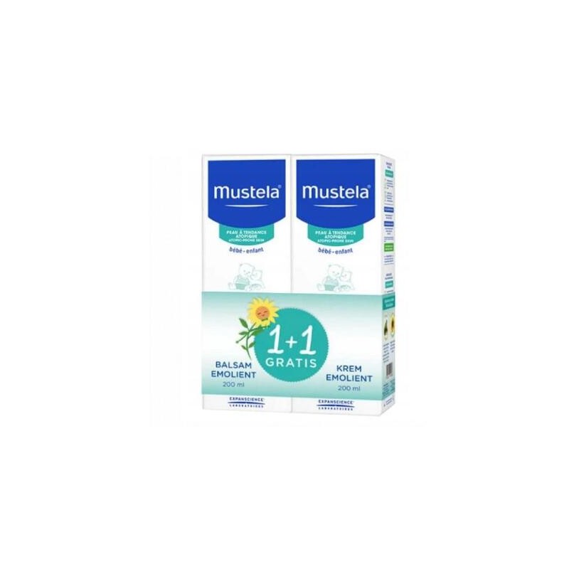 Mustela Stelatopia, balsam emolient od urodzenia, 200 ml + krem emolient, 200 ml gratis 