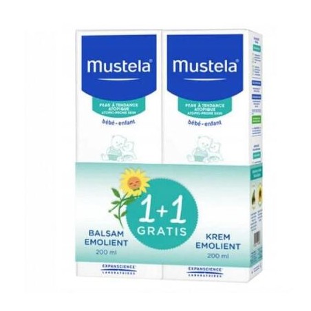  Mustela Stelatopia, balsam emolient od urodzenia, 200 ml + krem emolient, 200 ml gratis 