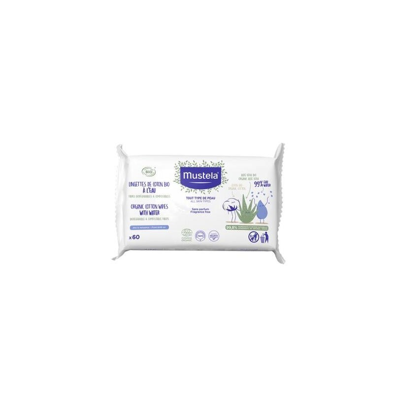 MUSTELA Chusteczki BIO z organicznej bawełny z wodą, 60 sztuk 