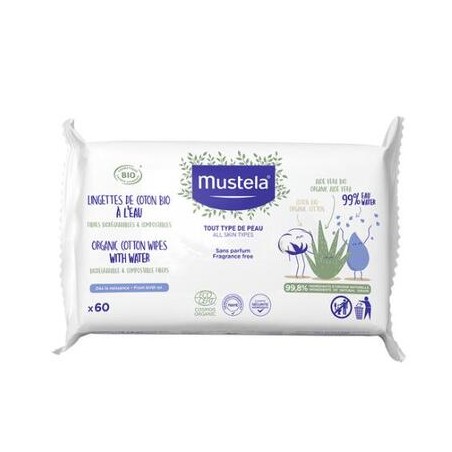  MUSTELA Chusteczki BIO z organicznej bawełny z wodą, 60 sztuk 