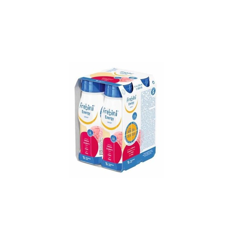 Frebini Energy Drink, preparat odżywczy dla dzieci 1-12 lat, smak truskawkowy, 4 x 200 ml 