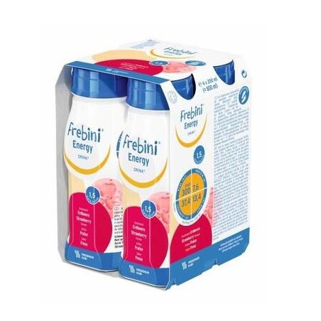  Frebini Energy Drink, preparat odżywczy dla dzieci 1-12 lat, smak truskawkowy, 4 x 200 ml 