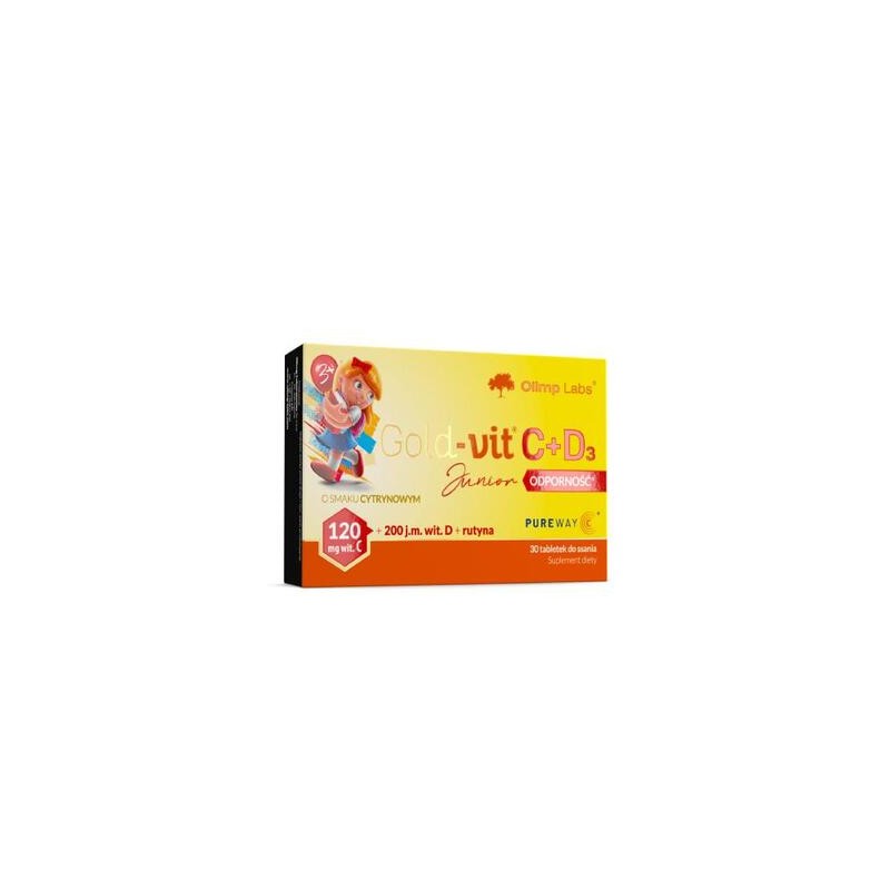 Olimp Gold-Vit C + D3 Junior Odporność, smak cytrynowy, 30 tabletek do ssania 