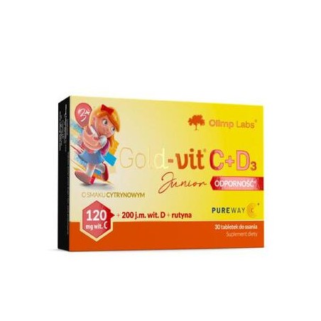  Olimp Gold-Vit C + D3 Junior Odporność, smak cytrynowy, 30 tabletek do ssania 