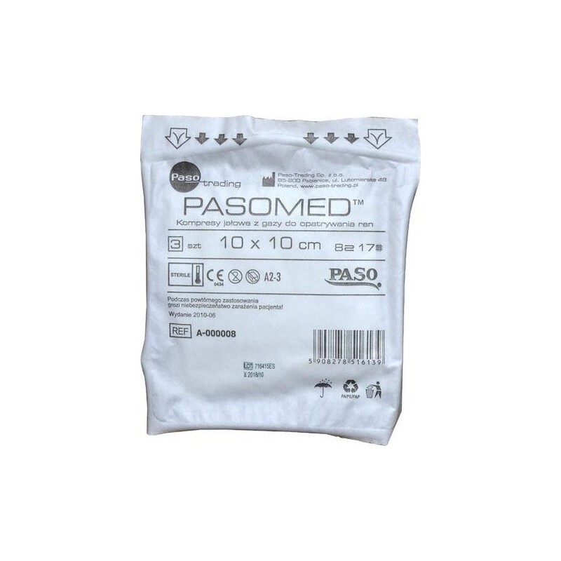 Pasomed Kompres jałowy 17-nitkowy 8-warstwowy, 3 sztuki 10x10 cm 