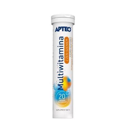 Multiwitamina z żeń-szeniem Apteo, 20 tabletek musujących o smaku cytrynowym