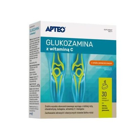  Glukozamina z witaminą C o smaku pomarańczowym Apteo, 30 tabletek musujących 
