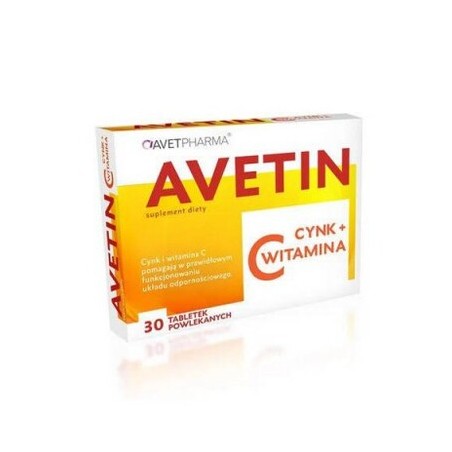 Avetin Cynk + Witamina C, 30 tabletek powlekanych