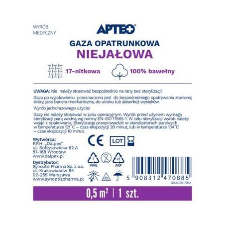  Gaza opatrunkowa niejałowa 0,5 m2 APTEO CARE, 1 sztuka 