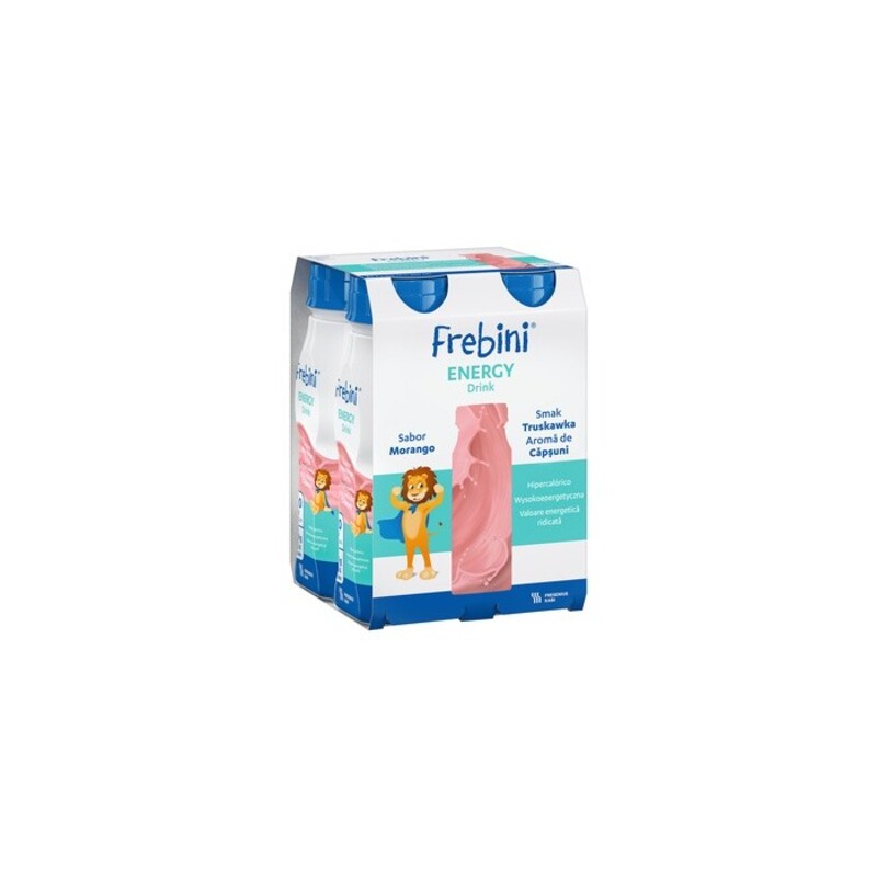 Frebini Energy Drink, preparat odżywczy dla dzieci 1-12 lat, smak truskawkowy, 4 x 200 ml 