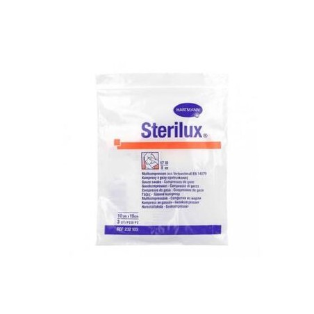 Hartmann Sterilux ES kompresy z gazy jałowej 17 nitek 8 warstw 10cm x 10cm, 3 sztuki