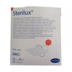 Hartmann Sterilux ES kompresy z gazy jałowej 17 nitek 12 warstw 10cm x 10cm, 25 sztuk