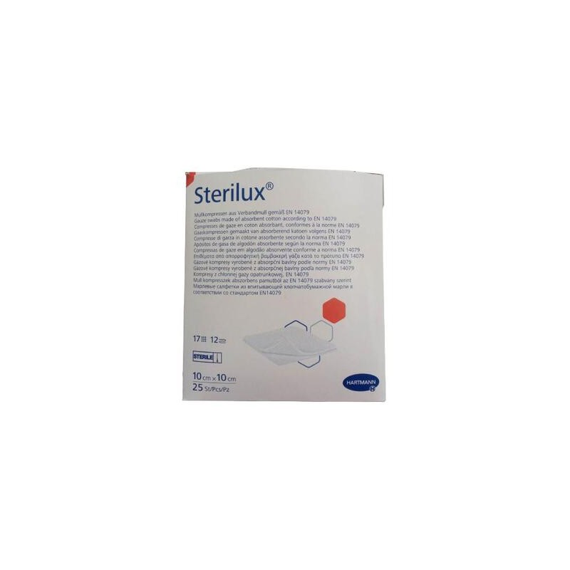 Hartmann Sterilux ES kompresy z gazy jałowej 17 nitek 12 warstw 10cm x 10cm, 25 sztuk 